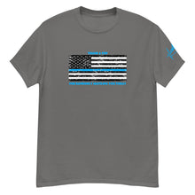 Load image into Gallery viewer, Blue Line Series, Thank a cop, for randomly hassling you today! BikerBeatdown Unisex classic tee Unisex classic tee